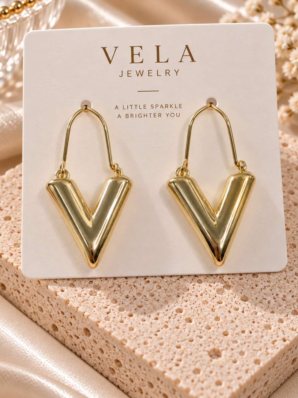 Gold V-Shape Drop Earrings - Polished Statement Jewelry
